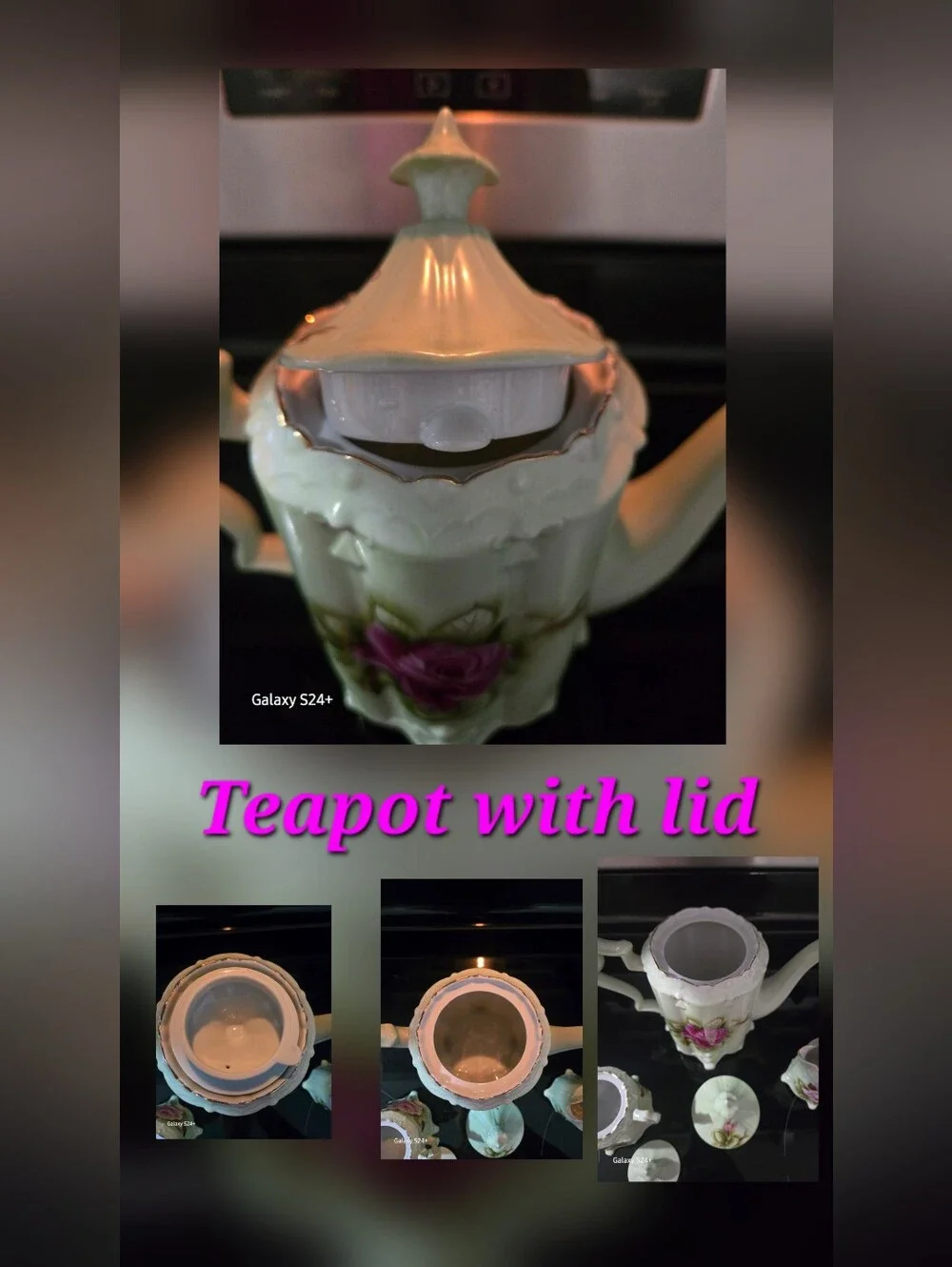 Vintage Lefton Green Heritage Porcelain Tea Set with Handpainted Pink Roses